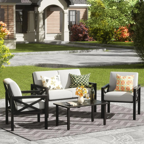 4-Piece Outdoor Patio Conversation Set with Cushions