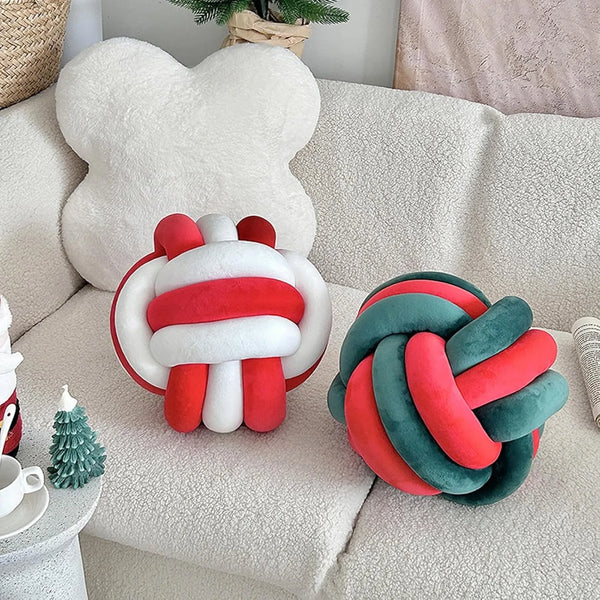 Handmade Knot Ball Throw Pillow – Round Plush Cushion