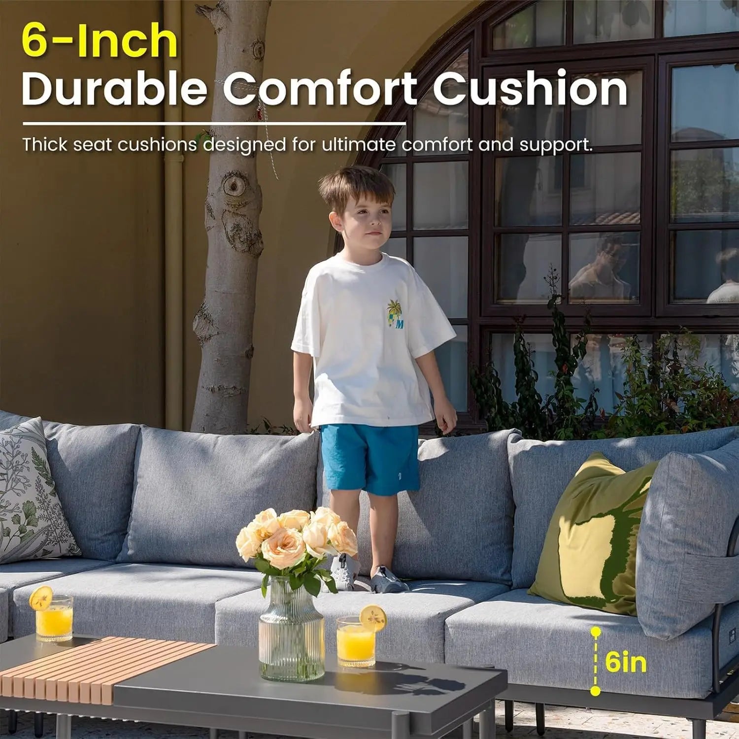 4-Piece Metal Outdoor Sectional Set with 6-Inch Olefin Cushions