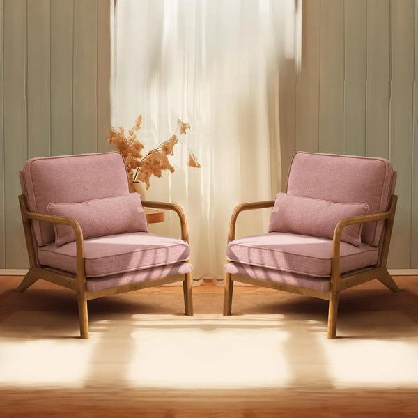 Set of 2 Pink Mid-Century Modern Accent Chairs