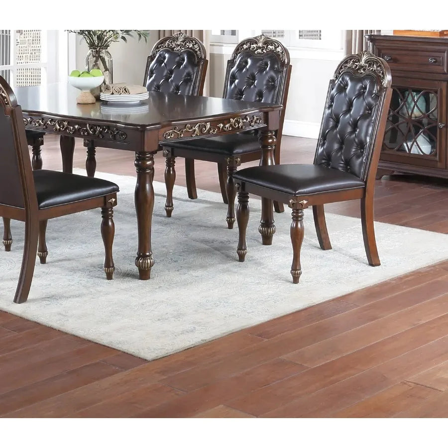 Set of 2 Formal Tufted Side Chairs – Brown Rubberwood