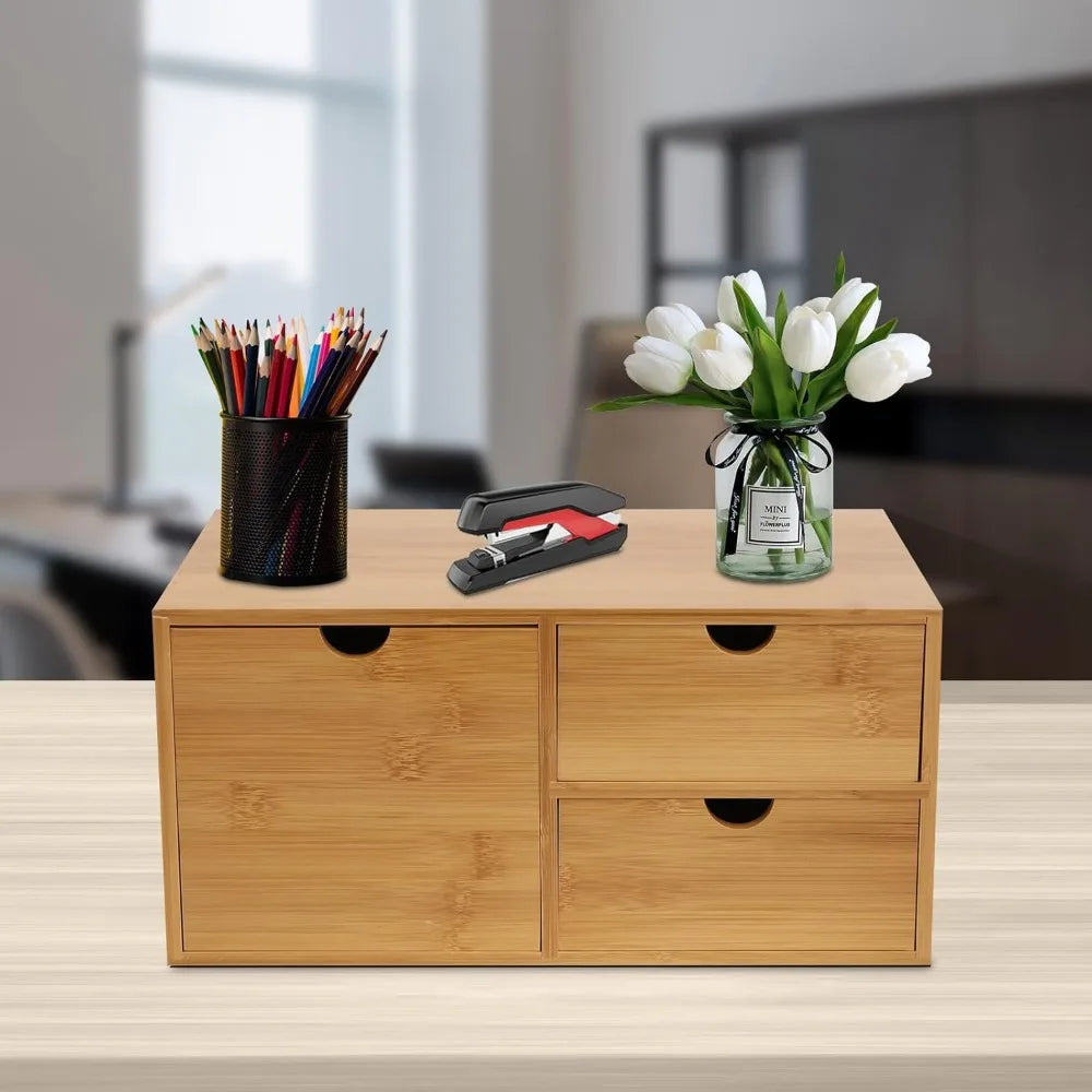 Bamboo Desk Organizer with 3 Drawers