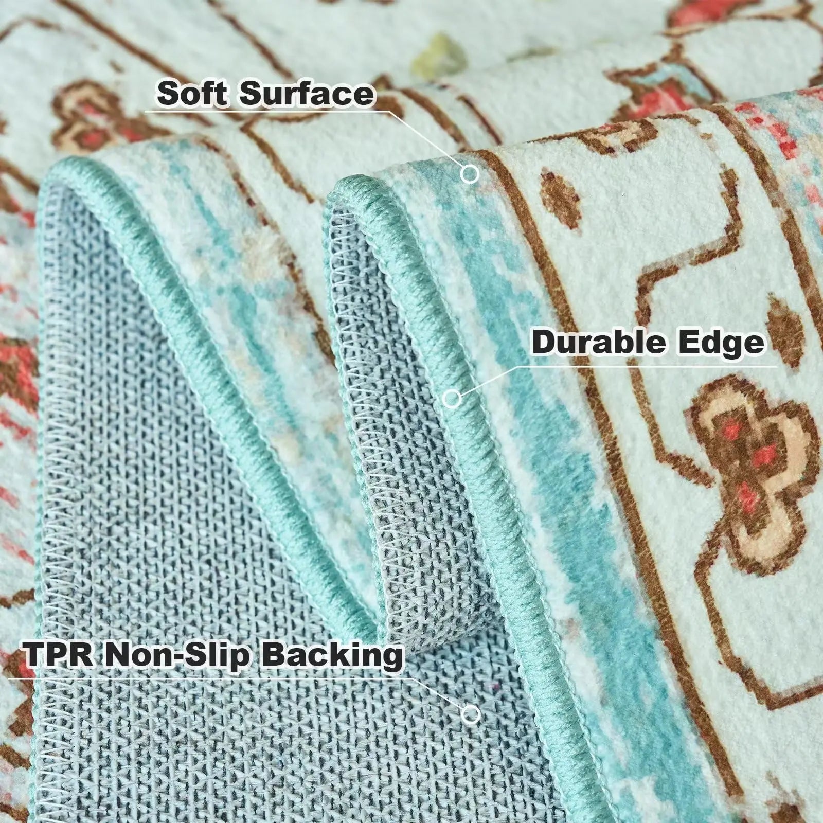 Orhopui Washable Vintage Area Rug with Non-Slip Backing