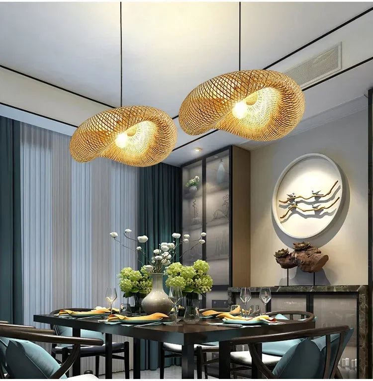 Handmade Bamboo Weaving LED Pendant Light