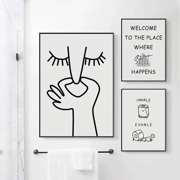 Funny Bathroom Poster – Black & White Canvas Print