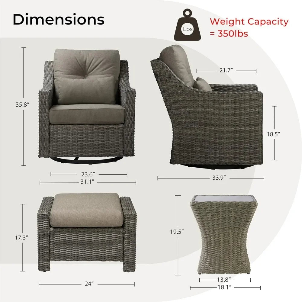 5-Piece Wicker Patio Furniture Set with Swivel Rockers & Ottomans