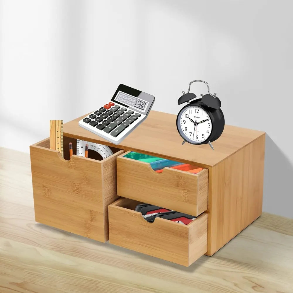 Bamboo Desk Organizer with 3 Drawers