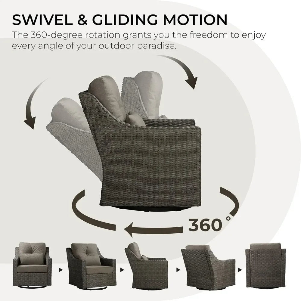 5-Piece Wicker Patio Furniture Set with Swivel Rockers & Ottomans