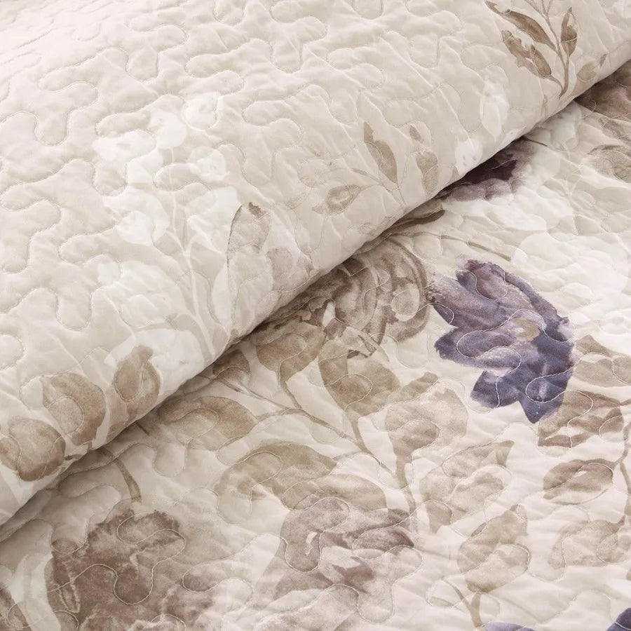 6-Piece Taupe Printed Quilt Set – King/Cal King