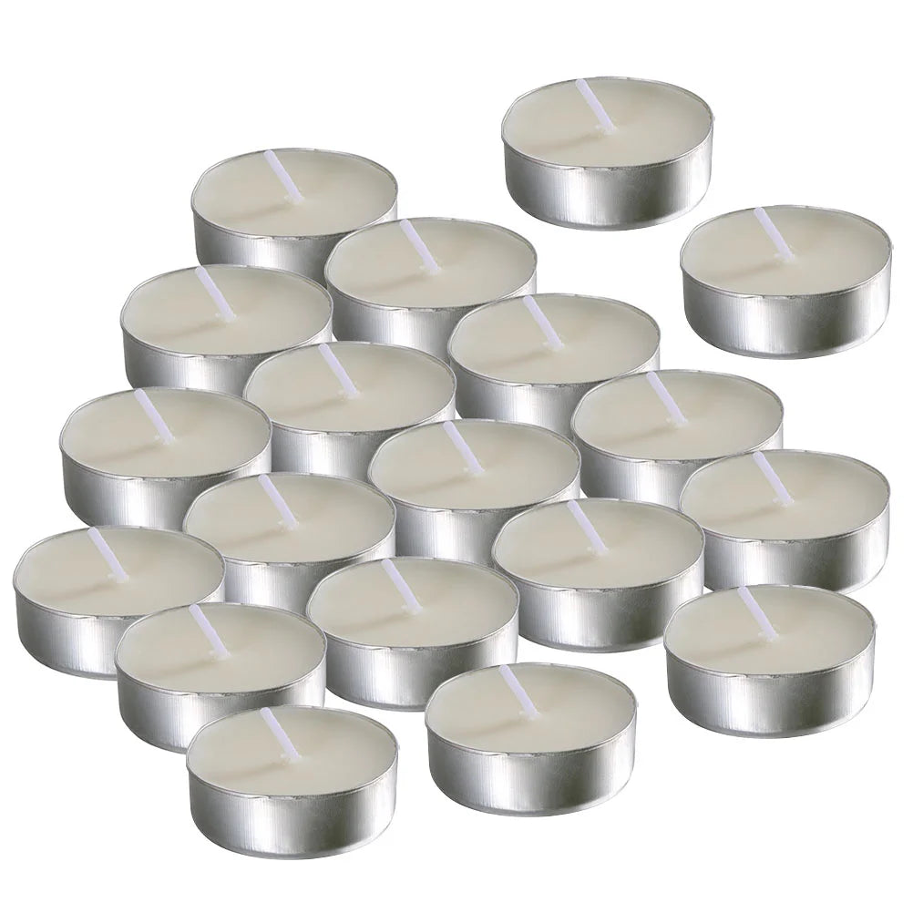50-Pack Scented Tealight Candles – White Round Romantic Metal Cup Candles