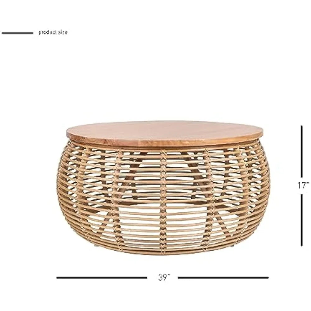 npd furniture and more Iris Rattan Round Coffee Table, Honey Brown