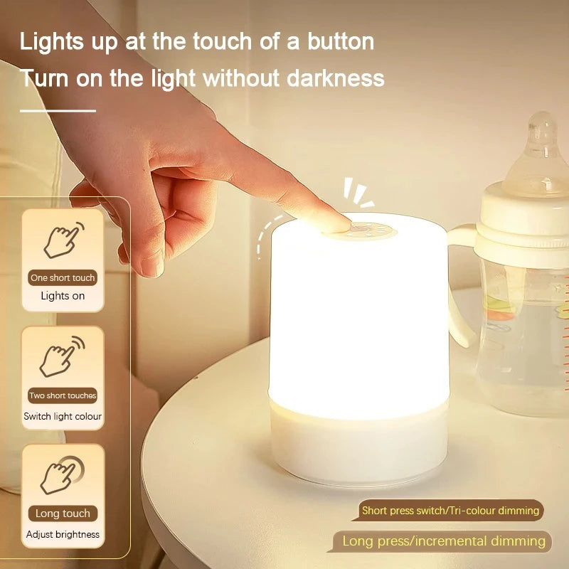 Touch Night Lamp with 3 Dimming Modes – USB Rechargeable