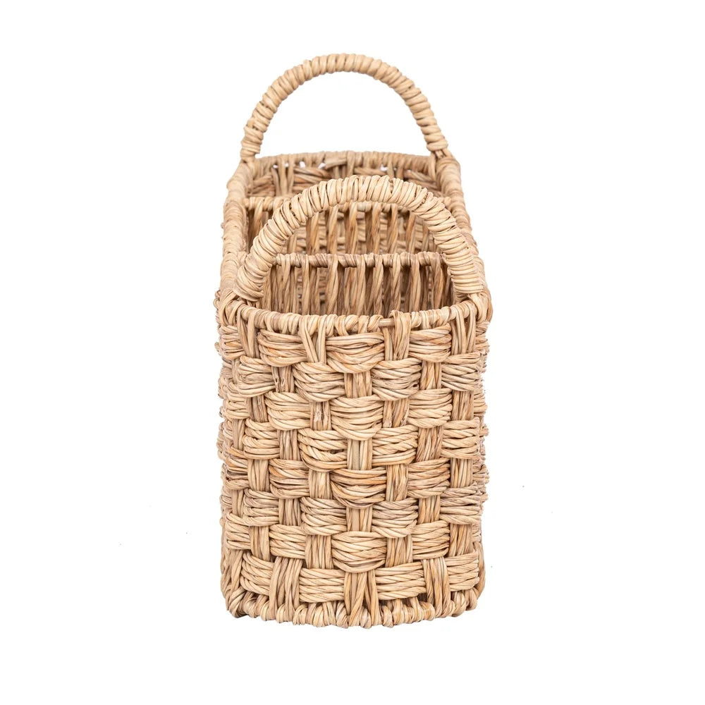 Beige Oval Rattan Utensil Caddy with Metal Frame