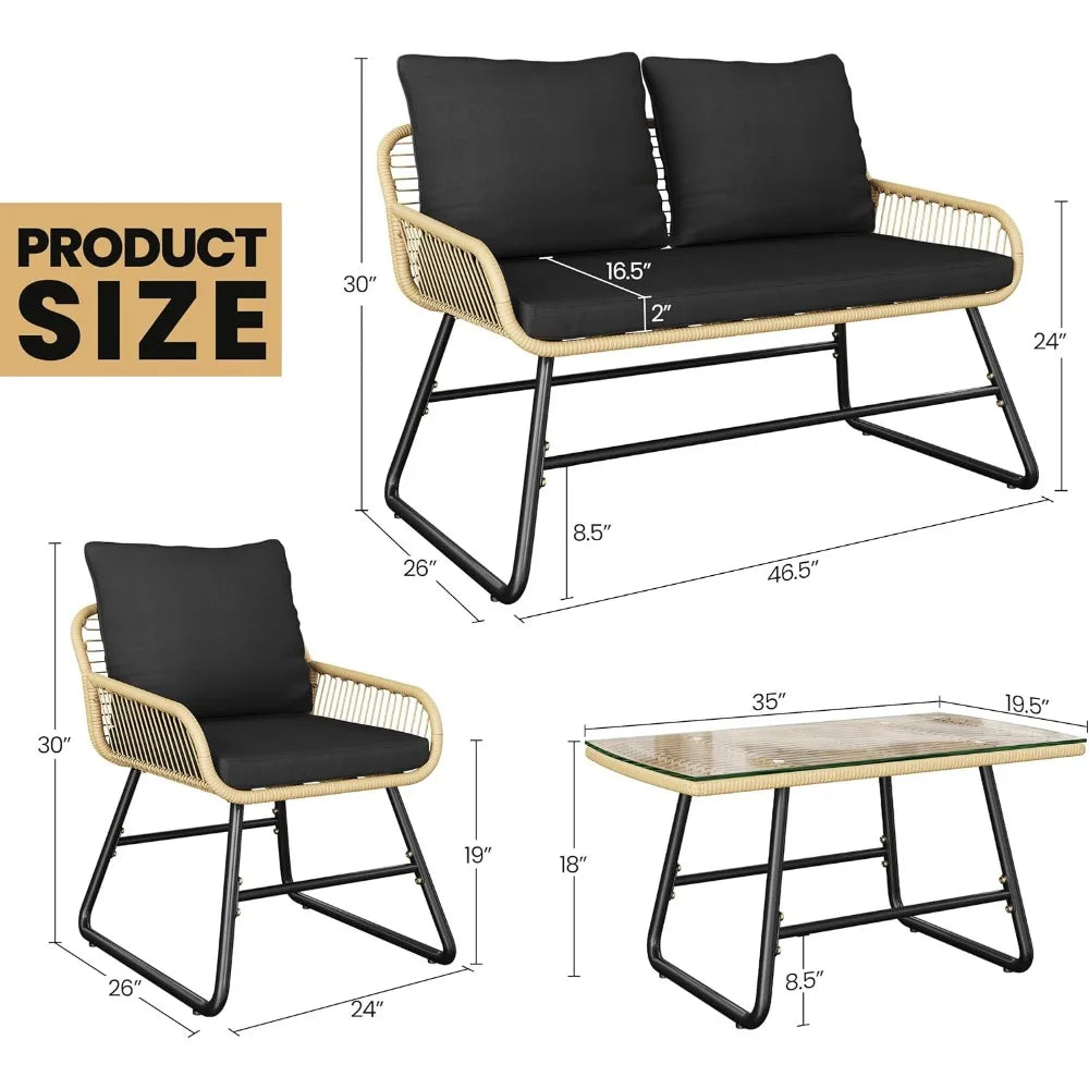 4-Piece Outdoor Wicker Patio Set with Cushions