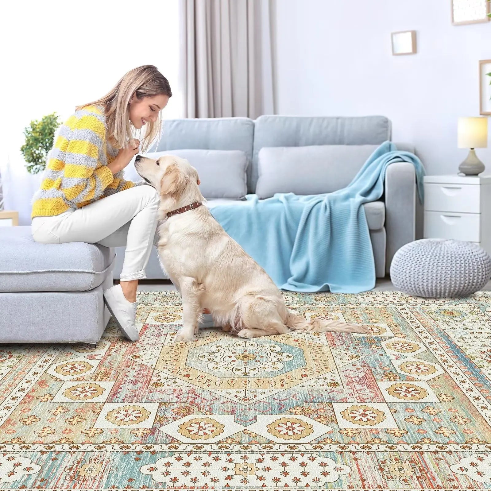 Orhopui Washable Vintage Area Rug with Non-Slip Backing