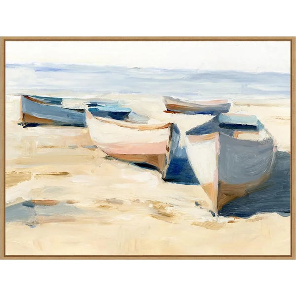 Framed Canvas Wall Art – Beached Boats by Ethan Harper
