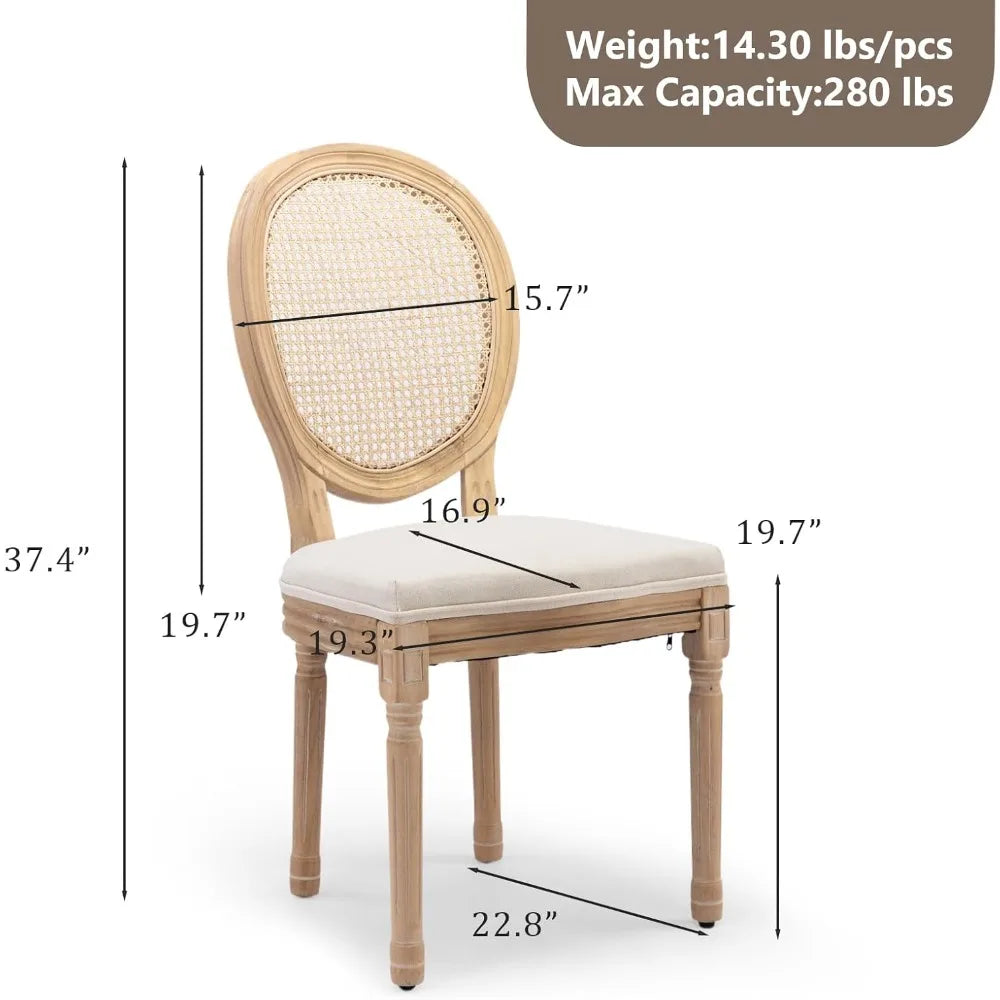 Set of 6 French Country Rattan Back Dining Chairs