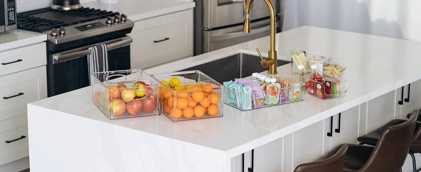 4-Pack XL Plastic Pantry Storage Bins with Dividers