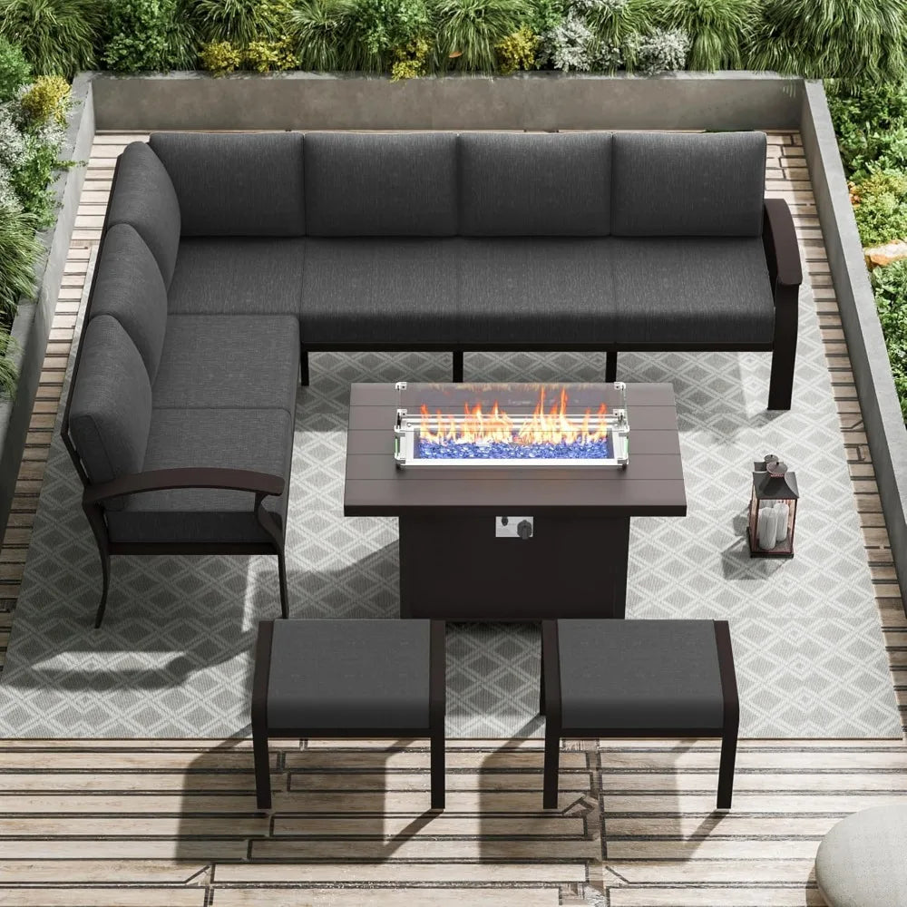 8-Seat Aluminum Patio Furniture Set with Fire Pit Table
