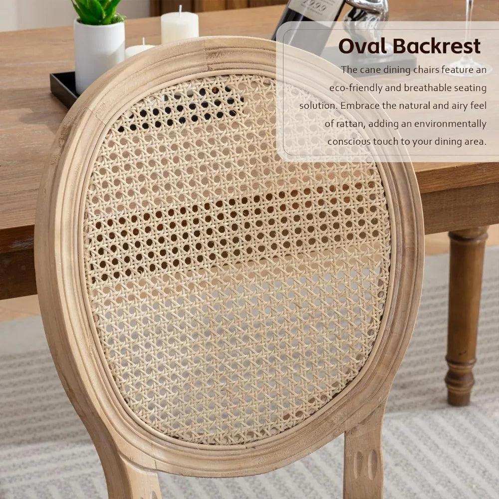 Set of 6 French Country Rattan Back Dining Chairs