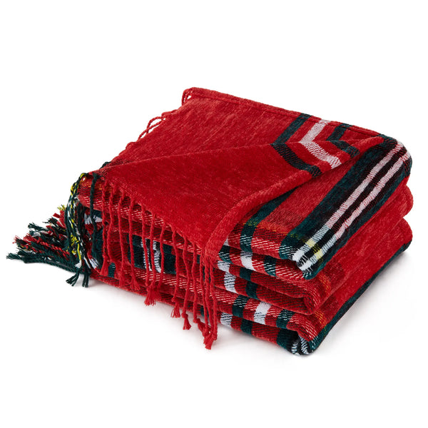 Christmas Plaid Chenille Throw Blanket – Red & Green