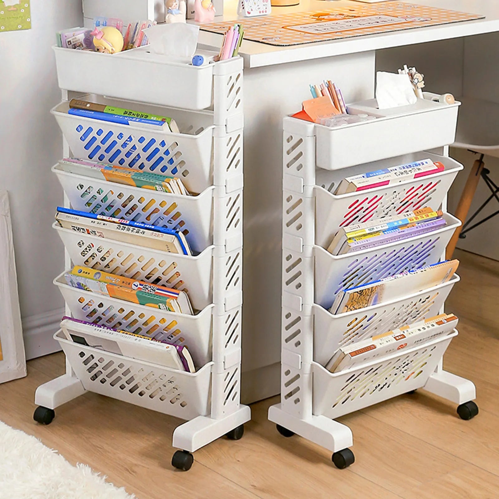 Rotatable Rolling Plastic Bookshelf with Large Capacity