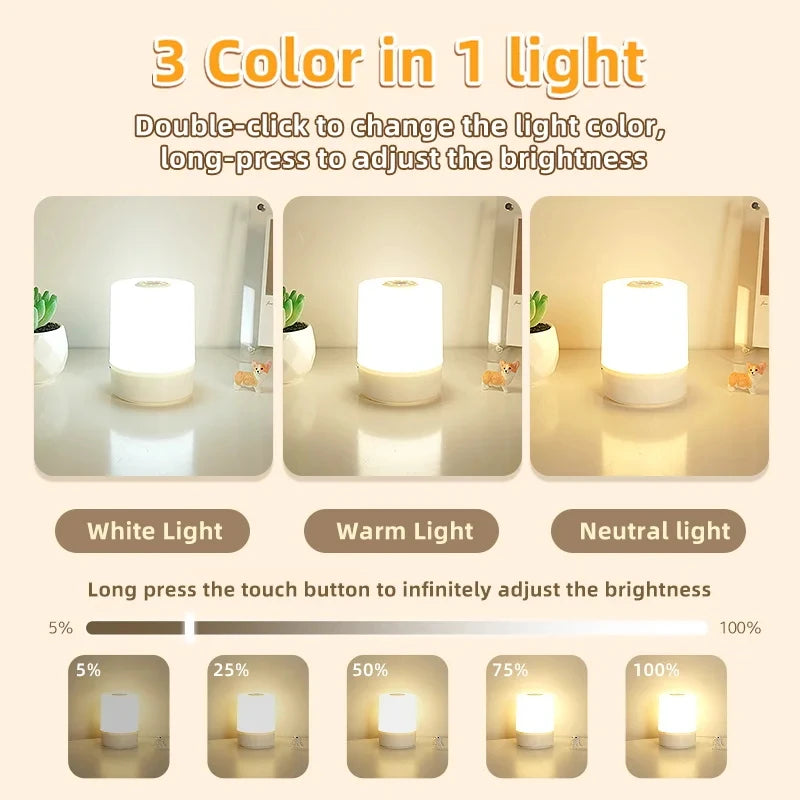 Touch Night Lamp with 3 Dimming Modes – USB Rechargeable