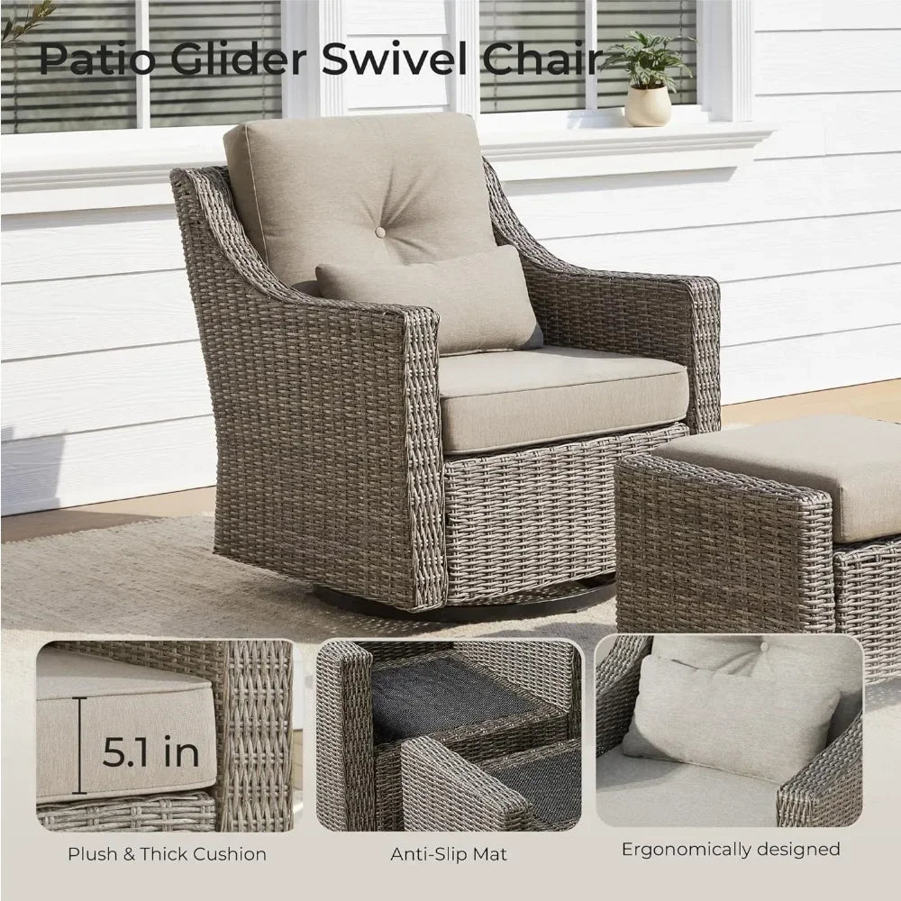 5-Piece Wicker Patio Furniture Set with Swivel Rockers & Ottomans