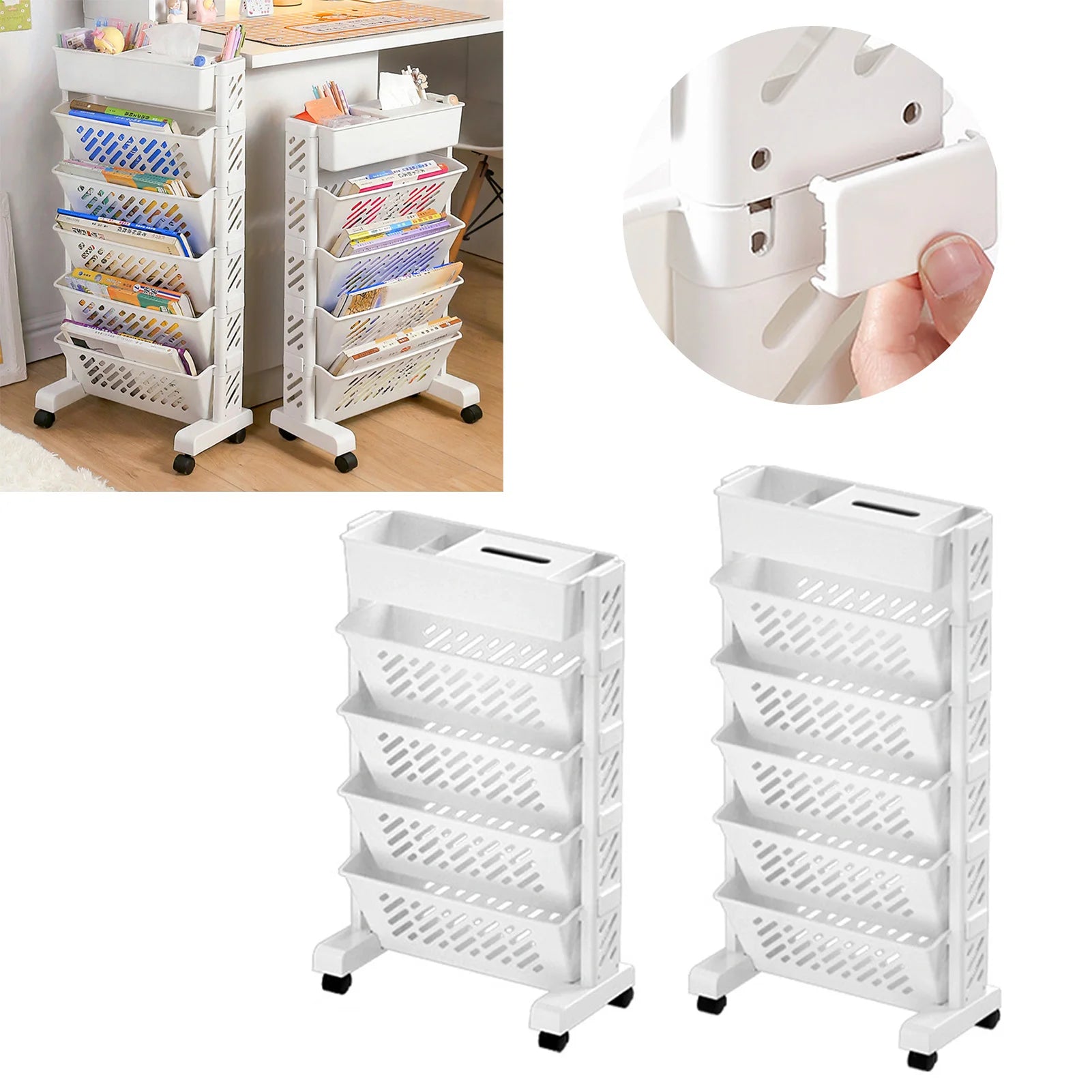 Rotatable Rolling Plastic Bookshelf with Large Capacity