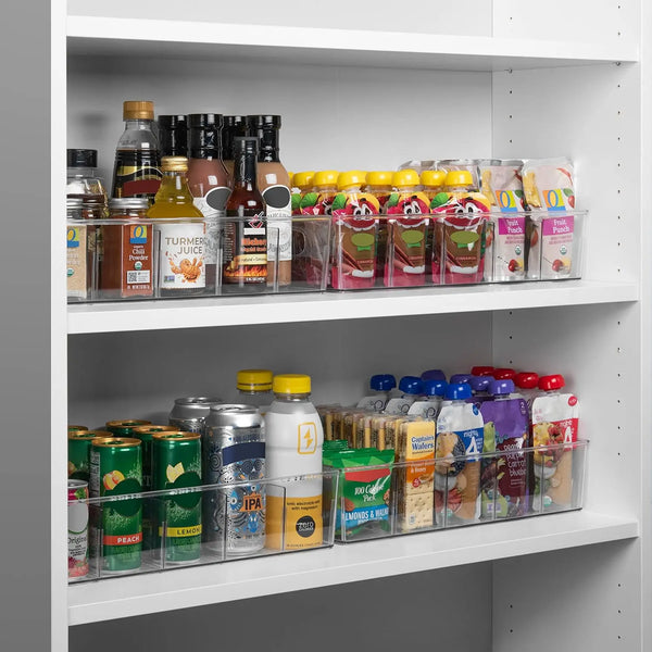 4-Pack XL Plastic Pantry Storage Bins with Dividers