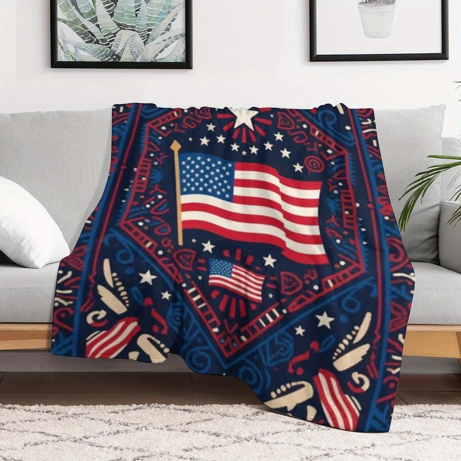 Retro Style Flannel Throw Blanket with Letter Print