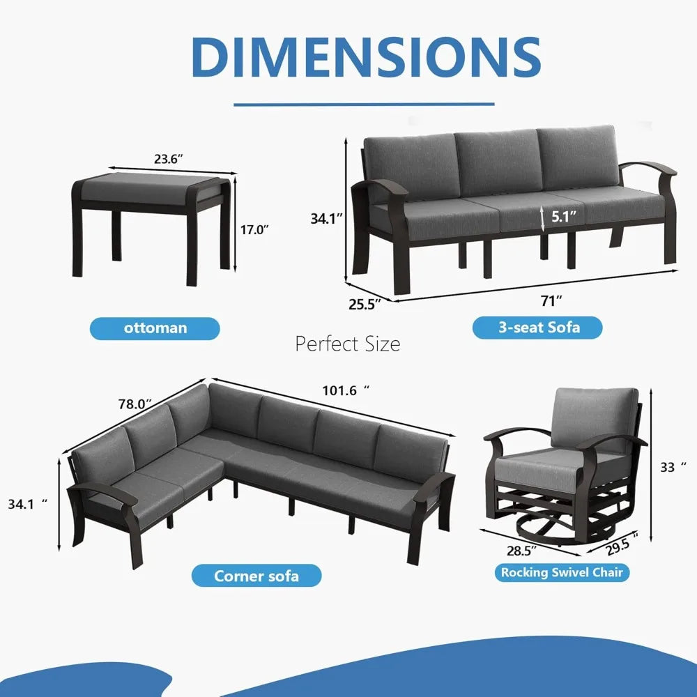 8-Seat Aluminum Patio Furniture Set with Fire Pit Table