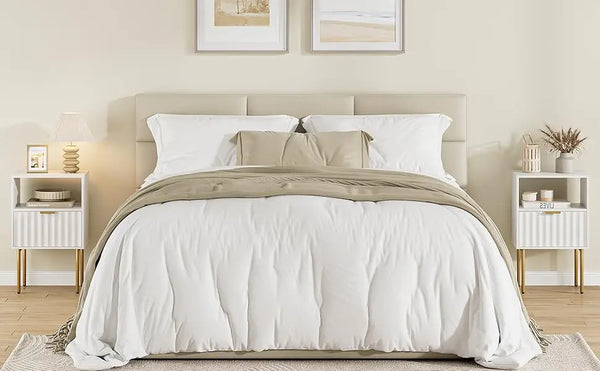 Modern White Nightstand with Gold Frame and Drawer