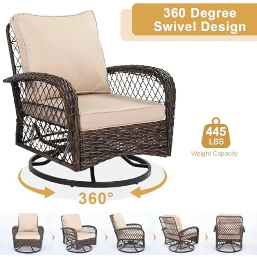 3-Piece Wicker Patio Bistro Set with Swivel Rockers