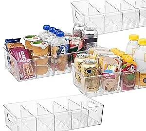 4-Pack XL Plastic Pantry Storage Bins with Dividers