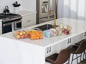 4-Pack XL Plastic Pantry Storage Bins with Dividers