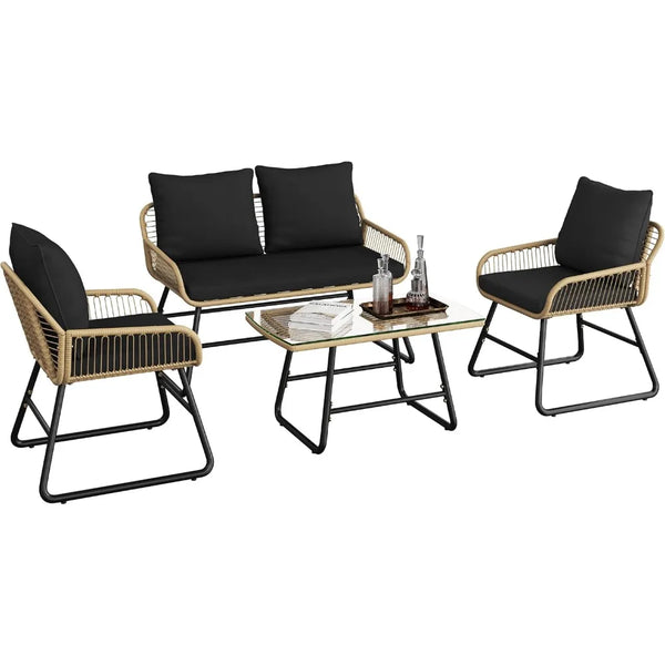 4-Piece Outdoor Wicker Patio Set with Cushions