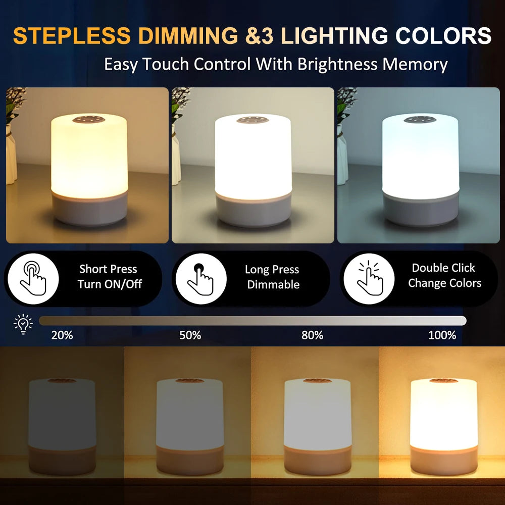 Touch Night Lamp with 3 Dimming Modes – USB Rechargeable