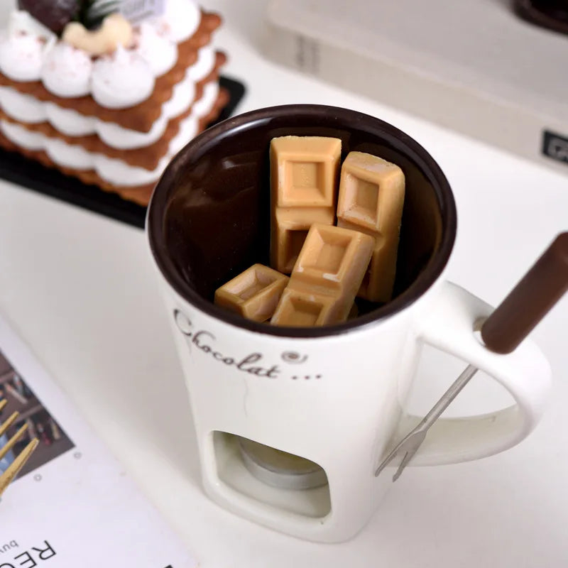 130ML Ceramic Candle Mug – Chocolate & Cheese Melting Cup with Fork