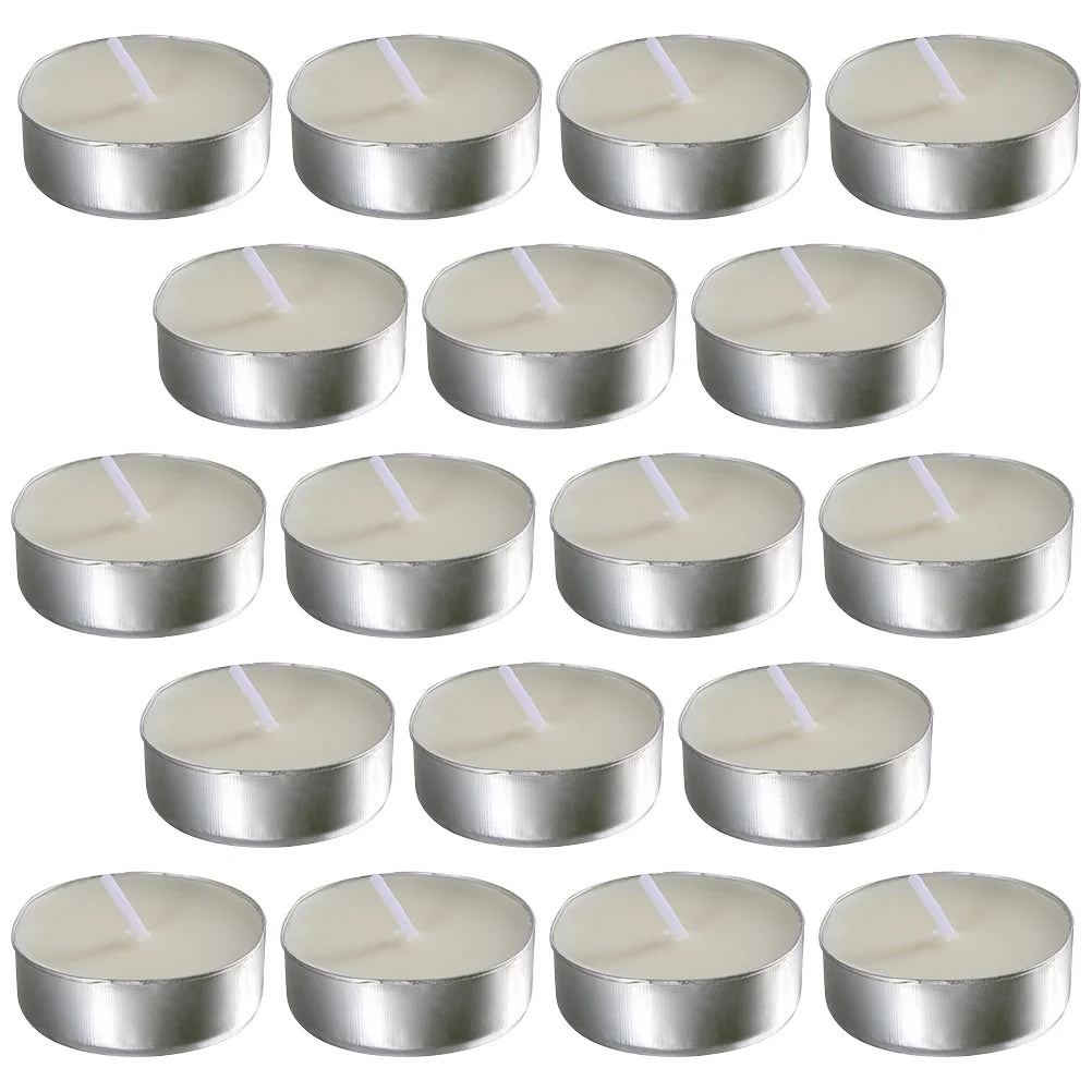50-Pack Scented Tealight Candles – White Round Romantic Metal Cup Candles