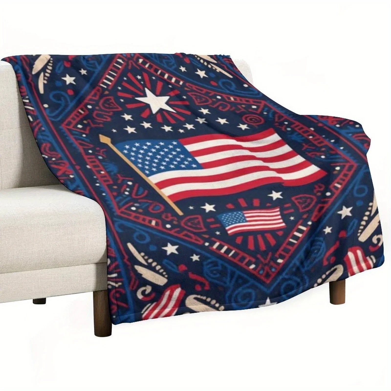 Retro Style Flannel Throw Blanket with Letter Print