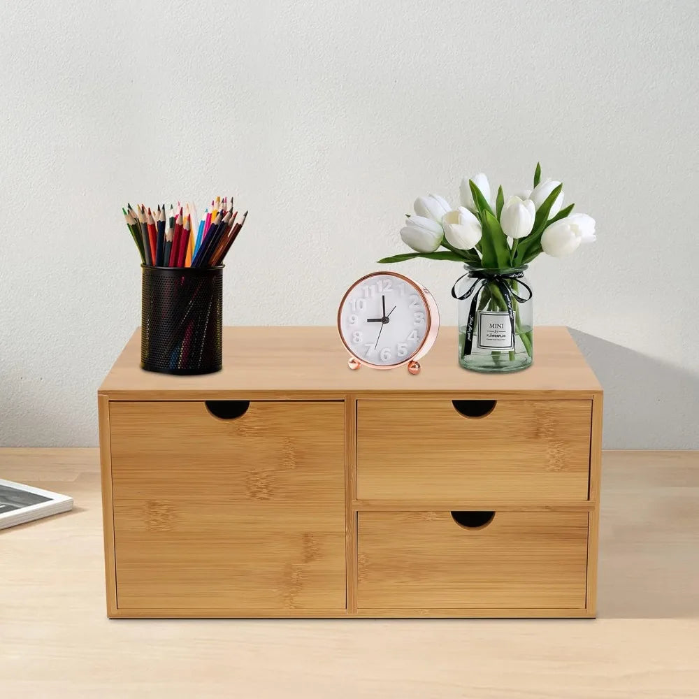 Bamboo Desk Organizer with 3 Drawers