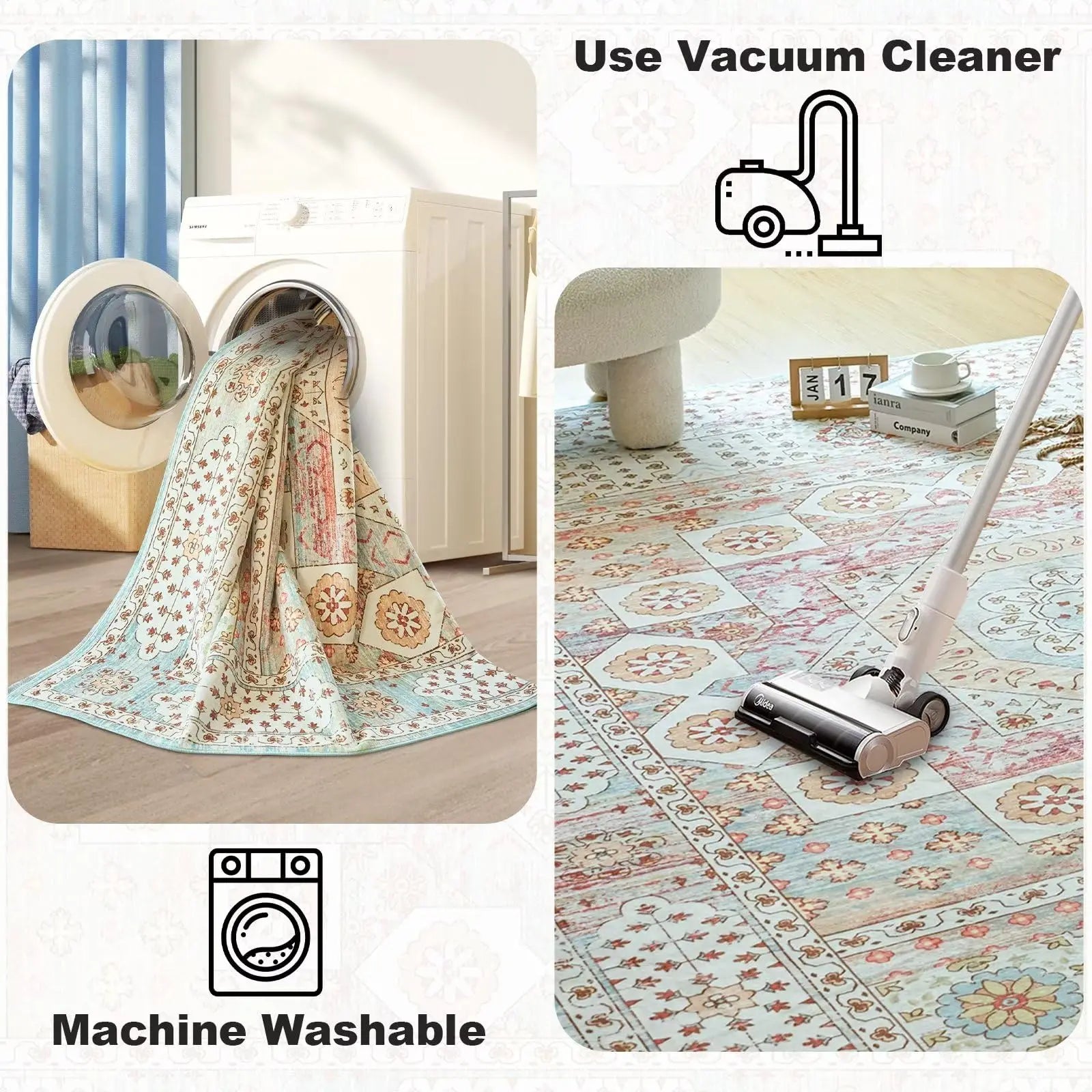 Orhopui Washable Vintage Area Rug with Non-Slip Backing