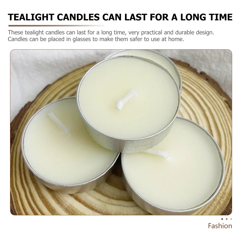 50-Pack Scented Tealight Candles – White Round Romantic Metal Cup Candles