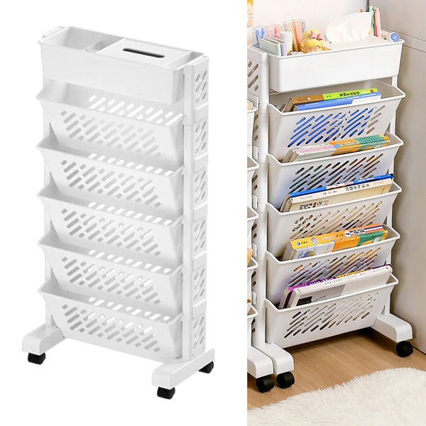 Rotatable Rolling Plastic Bookshelf with Large Capacity