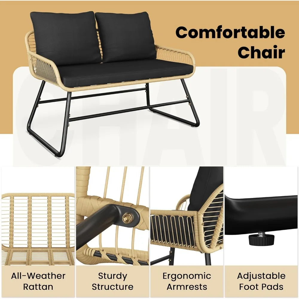 4-Piece Outdoor Wicker Patio Set with Cushions