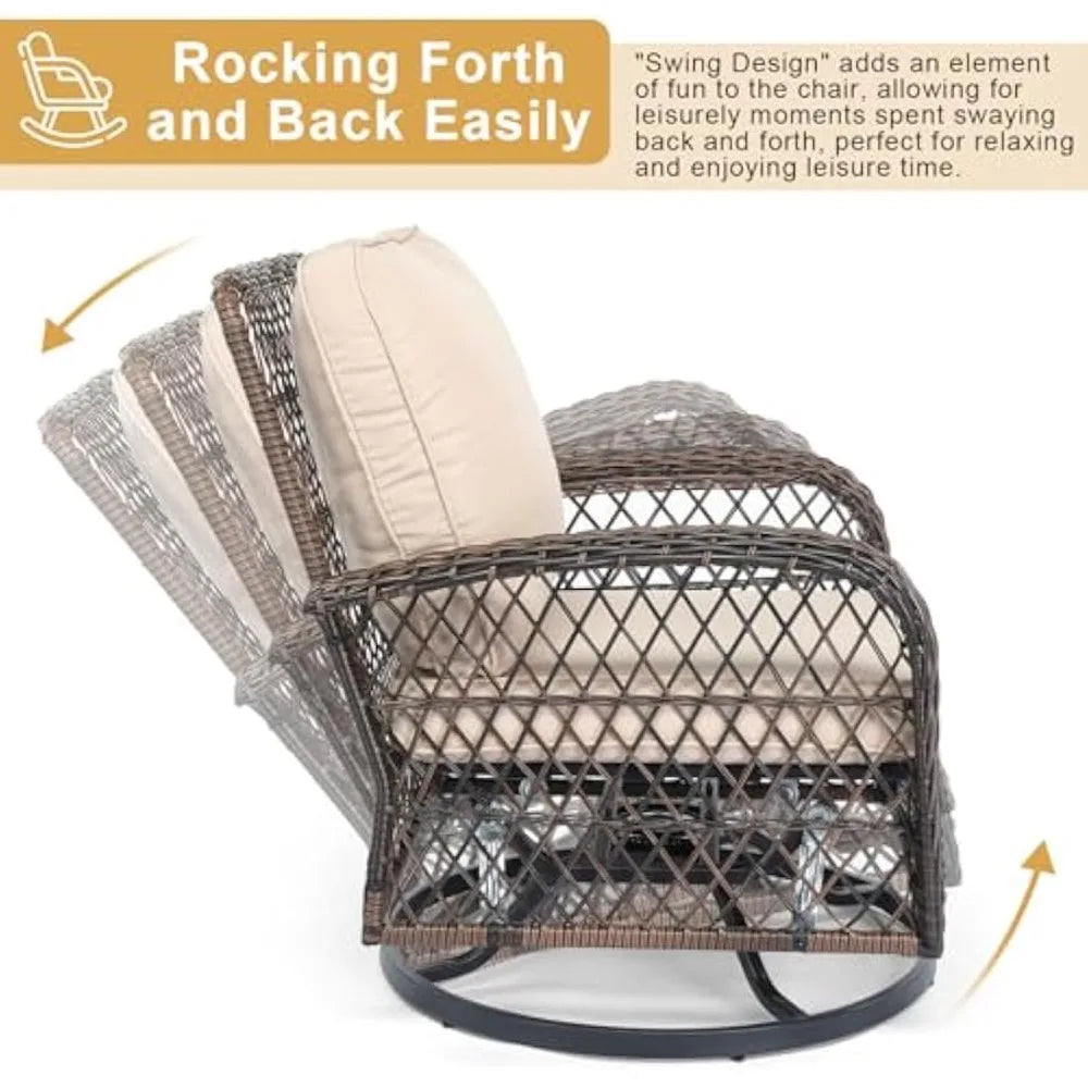 3-Piece Wicker Patio Bistro Set with Swivel Rockers