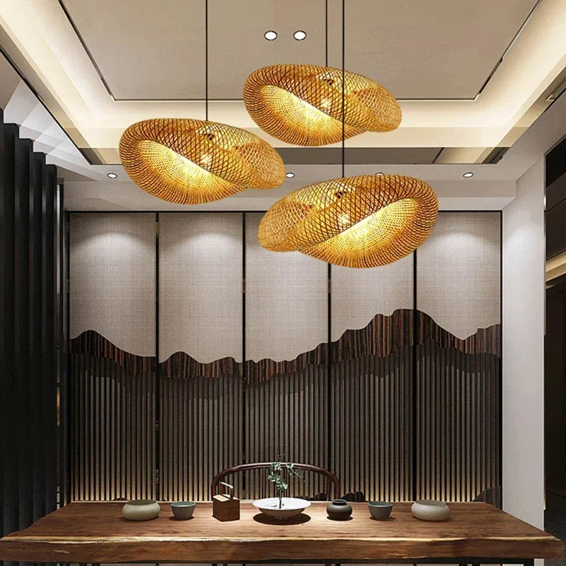 Handmade Bamboo Weaving LED Pendant Light
