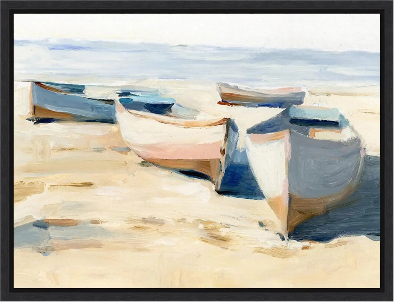 Framed Canvas Wall Art – Beached Boats by Ethan Harper