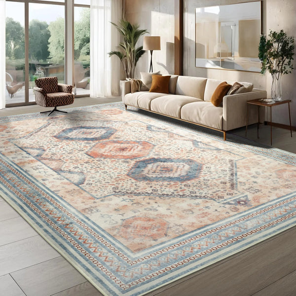 NOAHAS Washable Vintage Floral Rug – Non-Slip Faux Wool